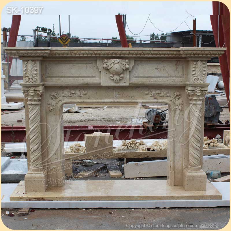 Modern Design Fireplace Travertine Stone Mantel Surround for Indoor Decor for sale