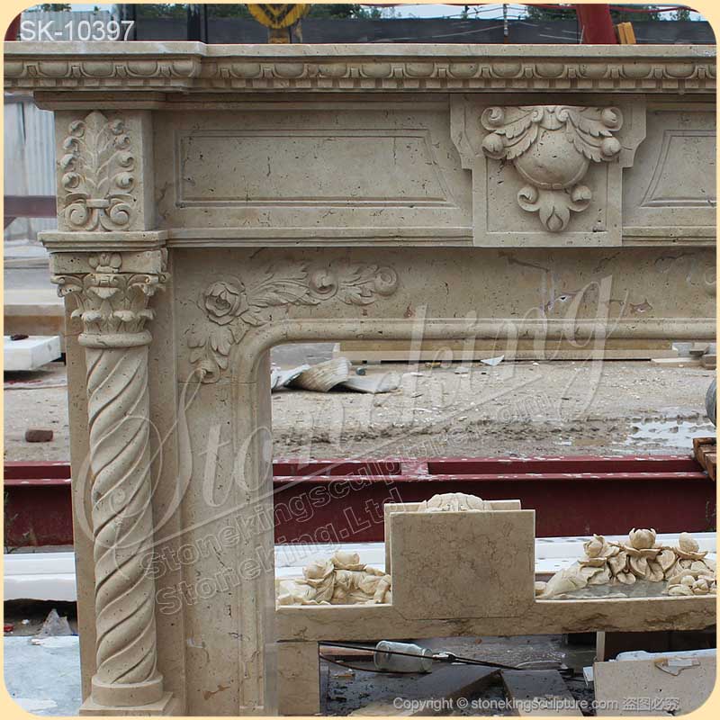 Modern Design Fireplace Travertine Stone Mantel Surround for Indoor Decor for sale