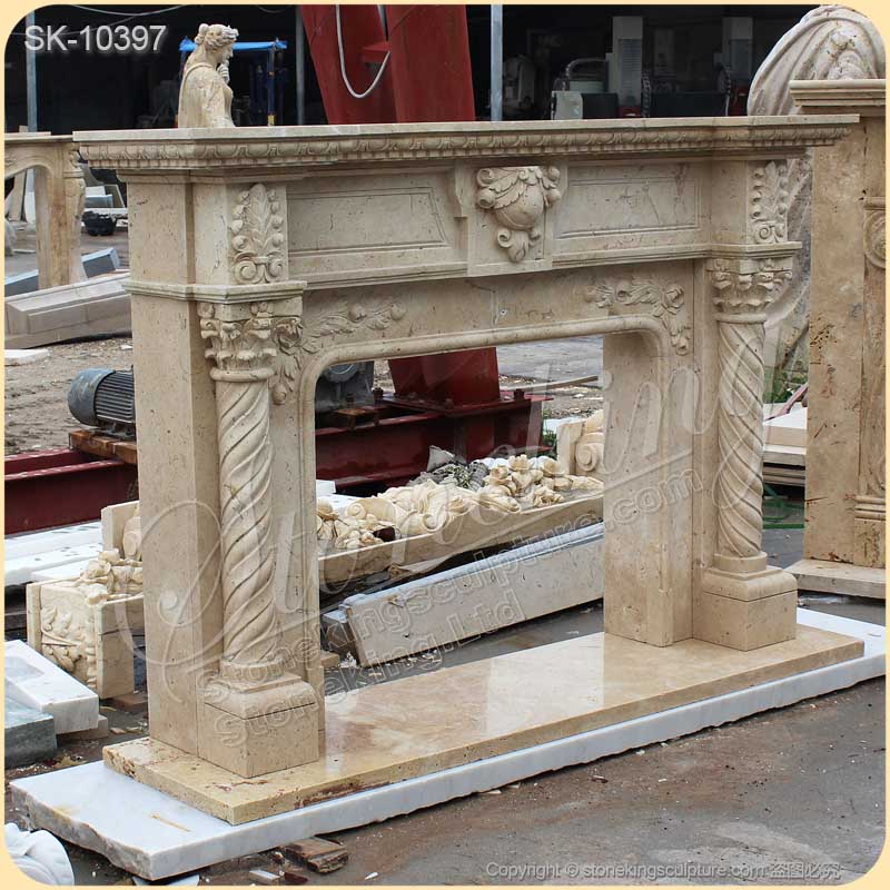 Modern Design Fireplace Travertine Stone Mantel Surround for Indoor Decor for sale