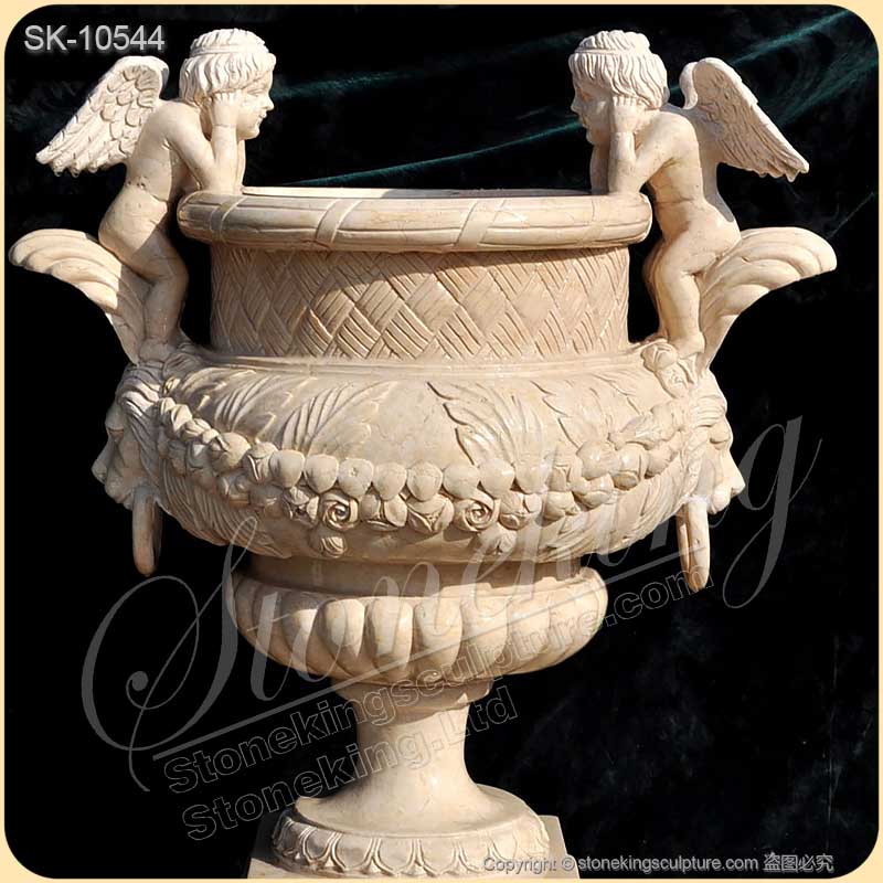 Wholesale Beautiful Natural Marble Cherub Angel Planter Garden Flower Pot for home decor