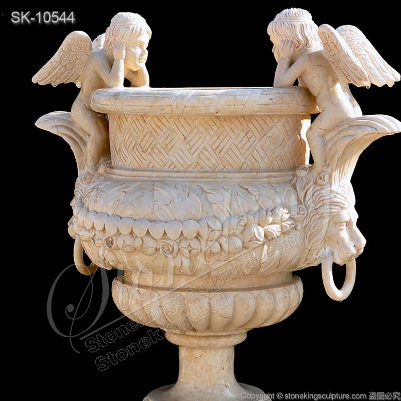 Wholesale Beautiful Natural Marble Cherub Angel Planter Garden Flower Pot for home decor