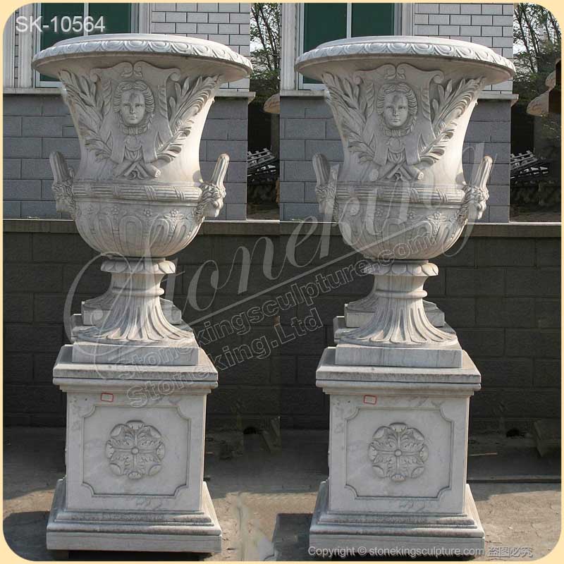 High Quality Solid White Marble Planters for Outdoor and Garden Landscaping for sale