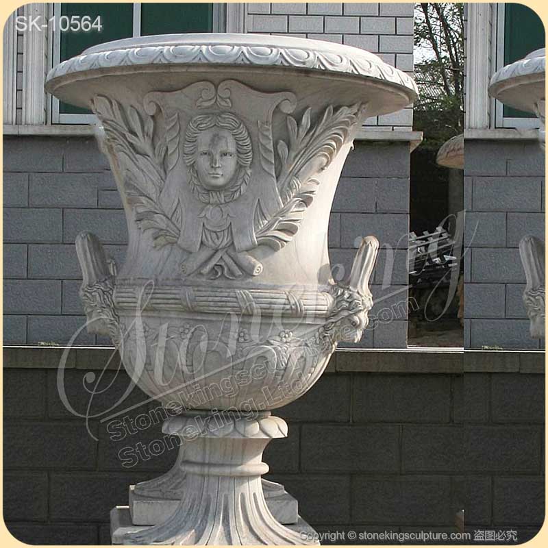 High Quality Solid White Marble Planters for Outdoor and Garden Landscaping for sale