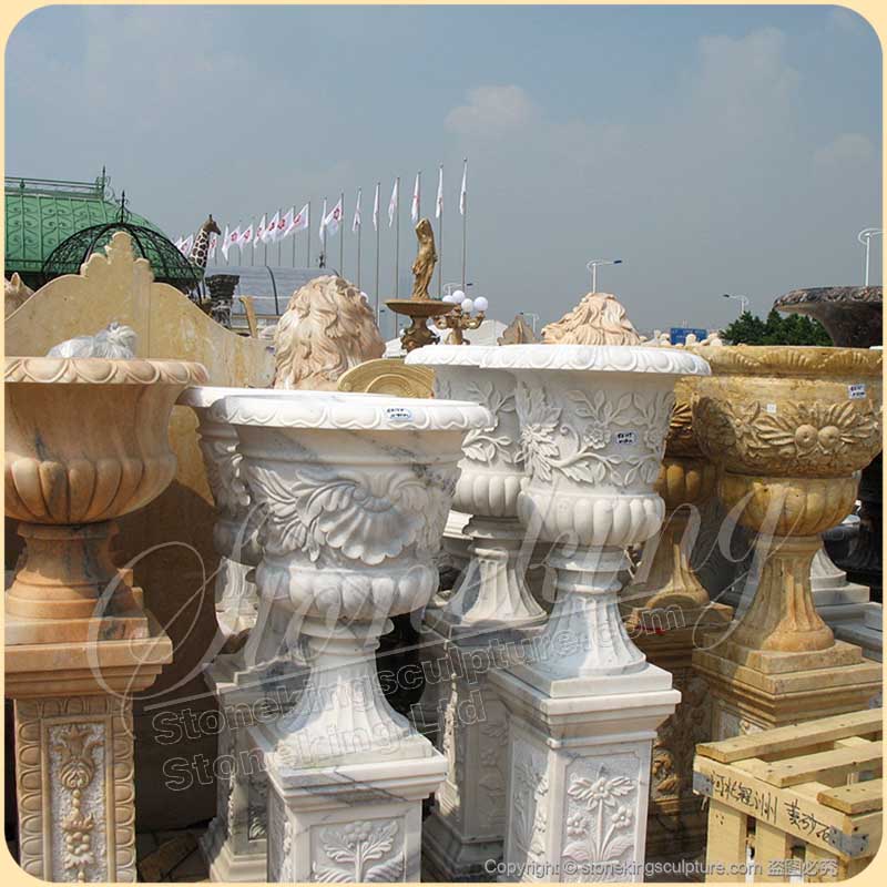 High Quality Solid White Marble Planters for Outdoor and Garden Landscaping for sale