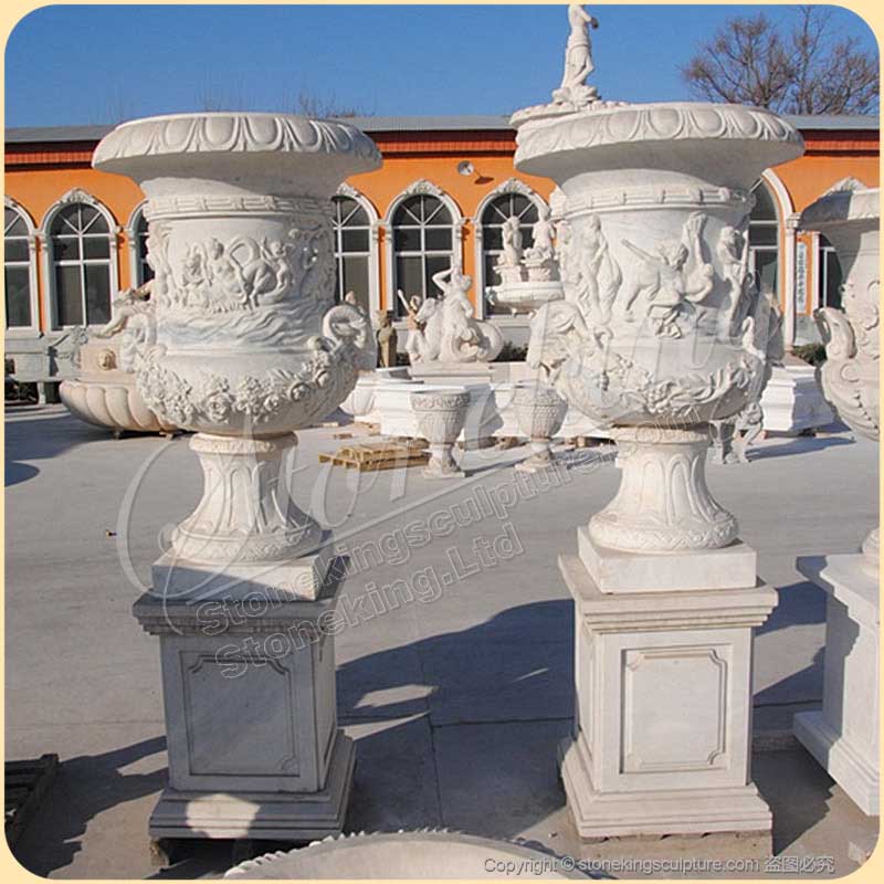 High Quality Solid White Marble Planters for Outdoor and Garden Landscaping for sale