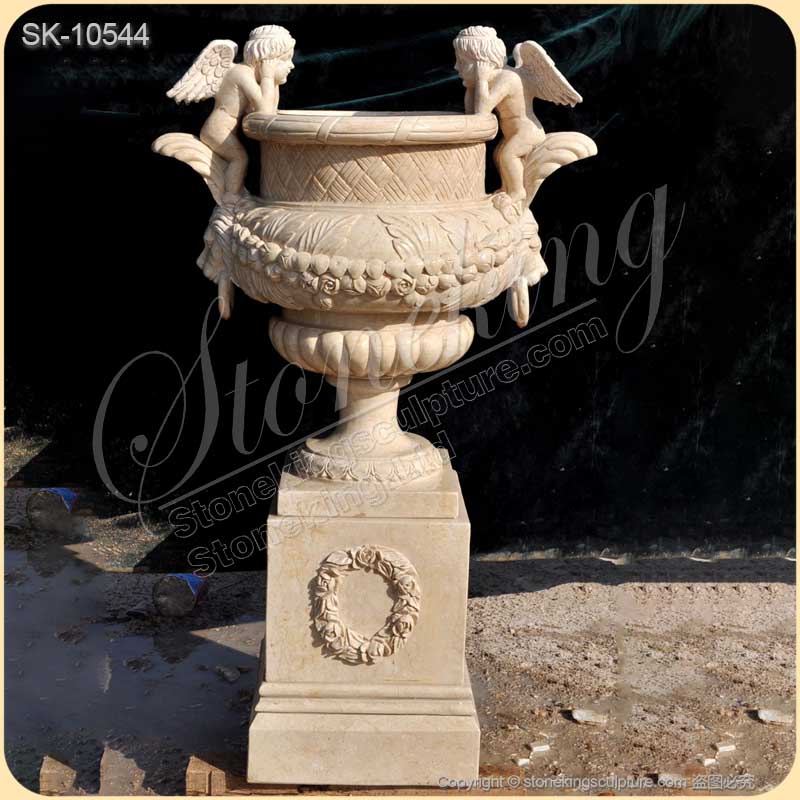 High Quality Solid White Marble Planters for Outdoor and Garden Landscaping for sale