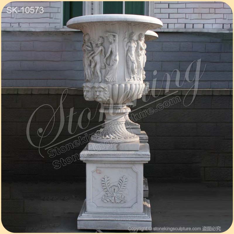 High Quality Solid White Marble Planters for Outdoor and Garden Landscaping for sale