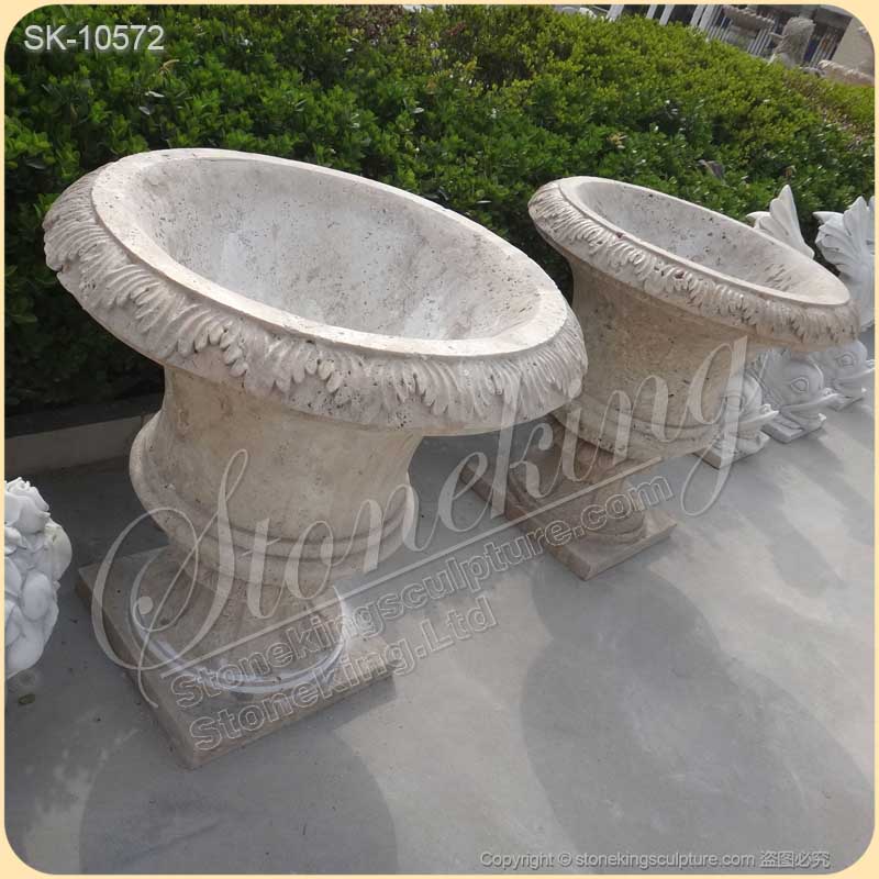 Manufacturer Outdoor Natural Travertine Stone Planters for Garden and Home Decor for sale