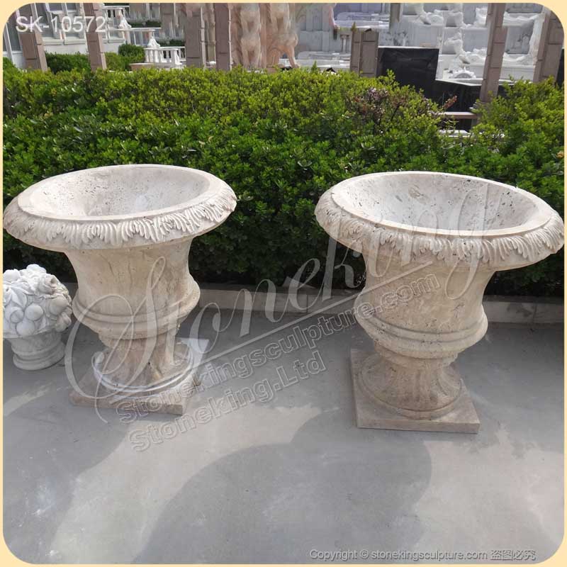 Manufacturer Outdoor Natural Travertine Stone Planters for Garden and Home Decor for sale