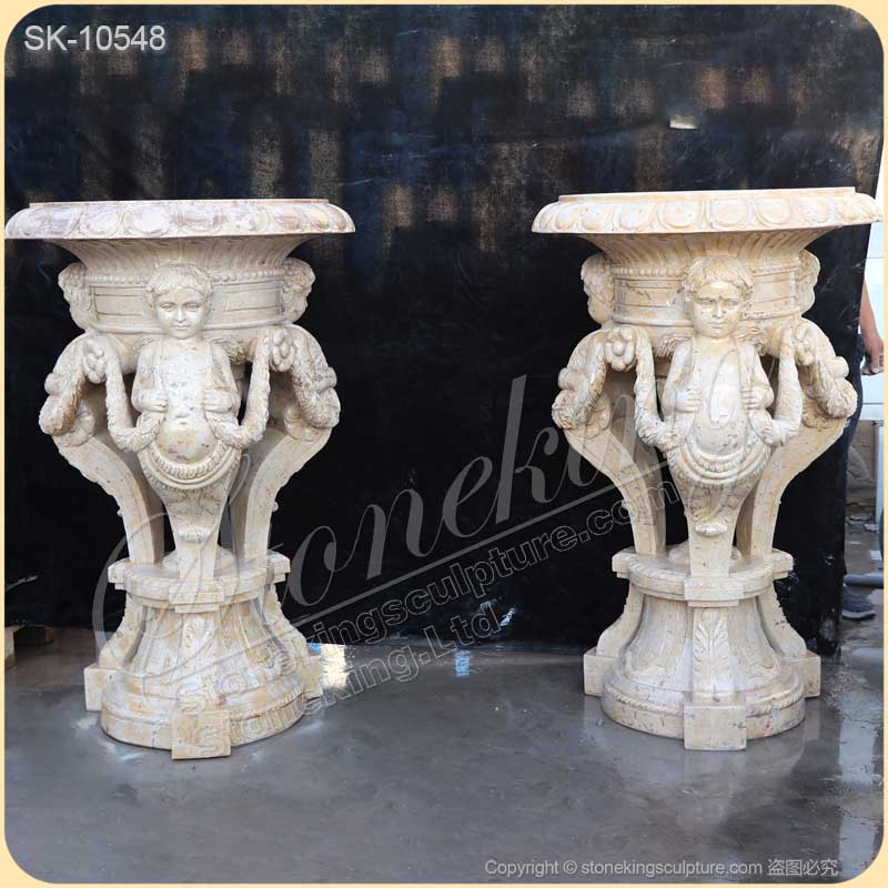 Manufacturer Outdoor Natural Travertine Stone Planters for Garden and Home Decor for sale