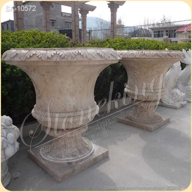 Manufacturer Outdoor Natural Travertine Stone Planters for Garden and Home Decor for sale