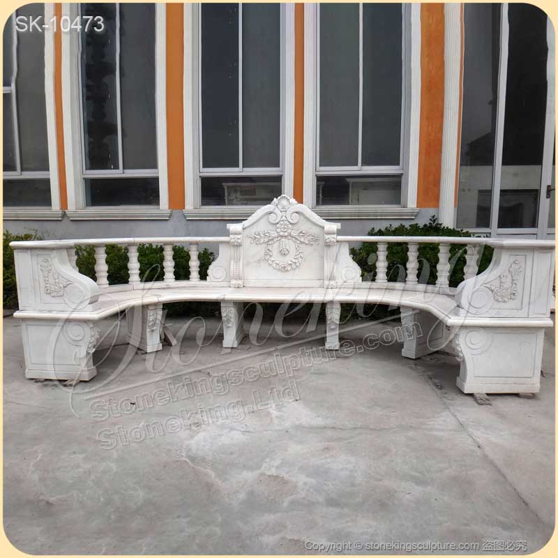 Manufacturer Large Outdoor White Marble Stone Bench for Garden Decor for sale