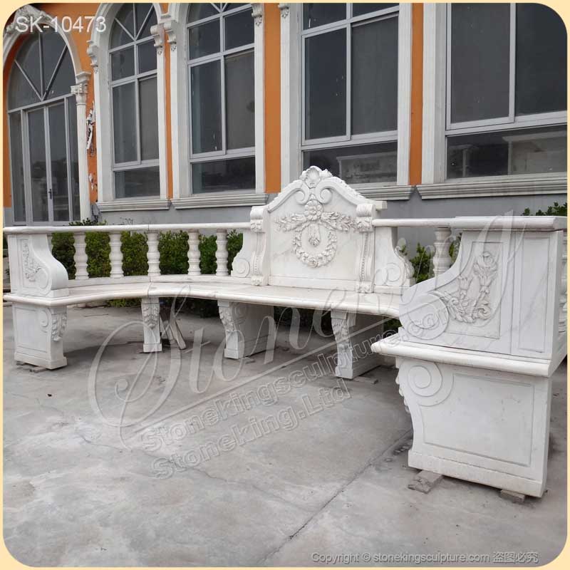 Manufacturer Large Outdoor White Marble Stone Bench for Garden Decor for sale