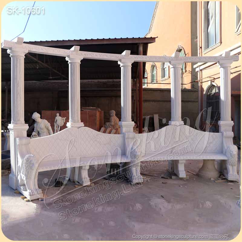 Manufacturer Large Outdoor White Marble Stone Bench for Garden Decor for sale