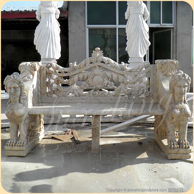 Manufacturer Large Outdoor White Marble Stone Bench for Garden Decor for sale