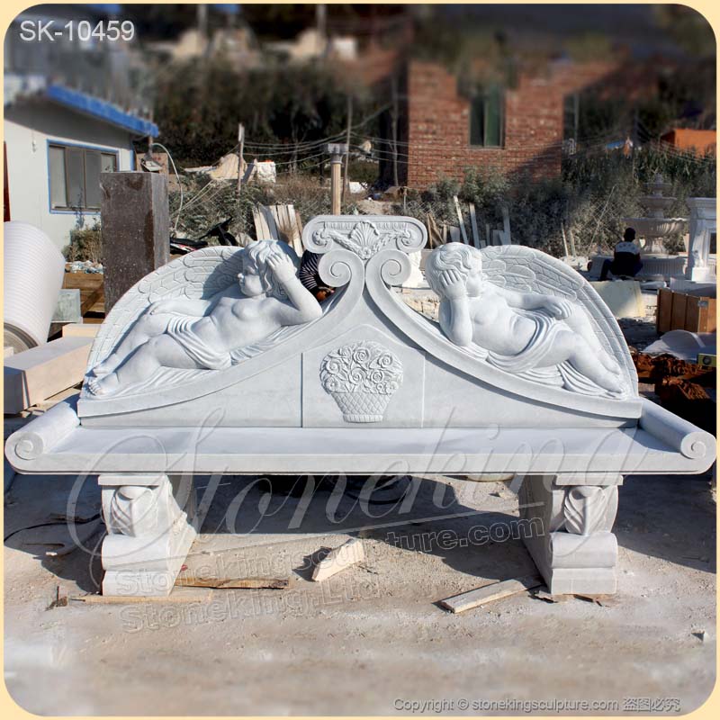 Manufacturer Large Outdoor White Marble Stone Bench for Garden Decor for sale