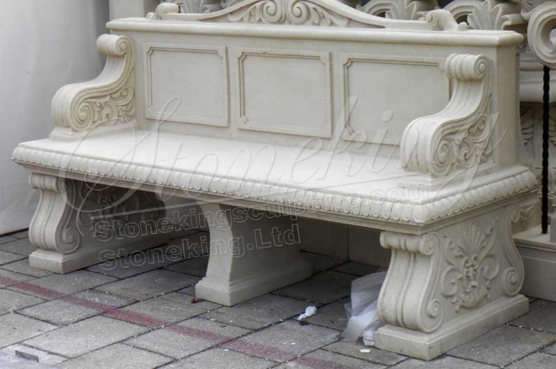 Manufacturer Large Outdoor White Marble Stone Bench for Garden Decor for sale