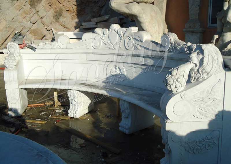 Manufacturer Large Outdoor White Marble Stone Bench for Garden Decor for sale