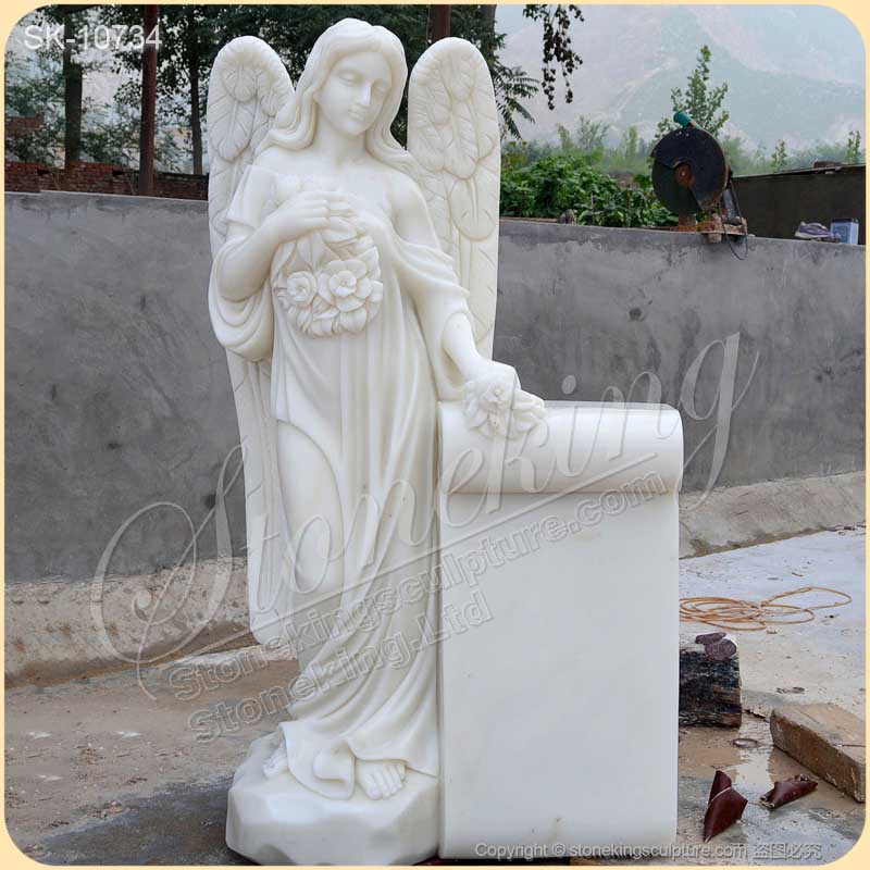 Factory Price Handcrafted White Marble Headstone with Angel Statue for Grave for sale