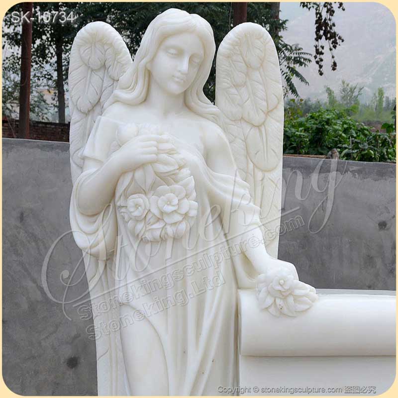 Factory Price Handcrafted White Marble Headstone with Angel Statue for Grave for sale