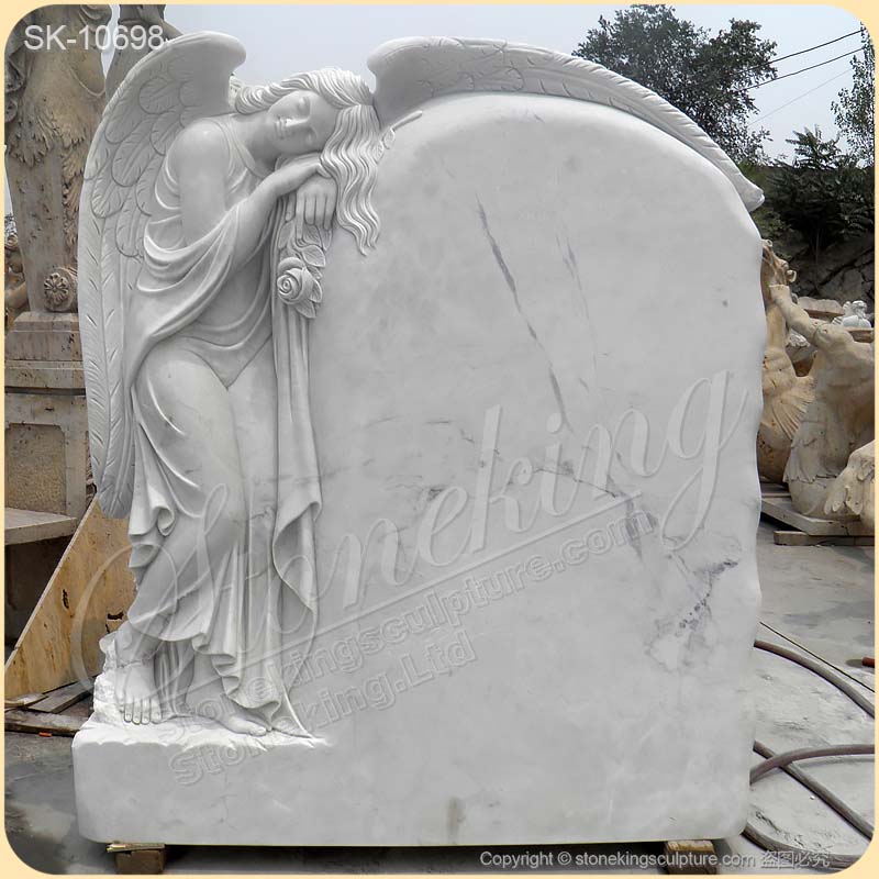 Factory Price Handcrafted White Marble Headstone with Angel Statue for Grave for sale