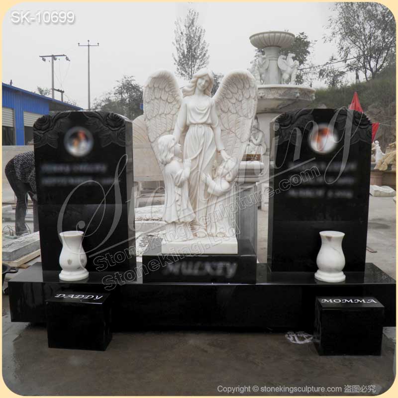 Factory Price Handcrafted White Marble Headstone with Angel Statue for Grave for sale