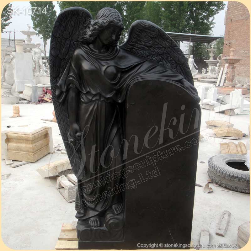 Factory Price Handcrafted White Marble Headstone with Angel Statue for Grave for sale