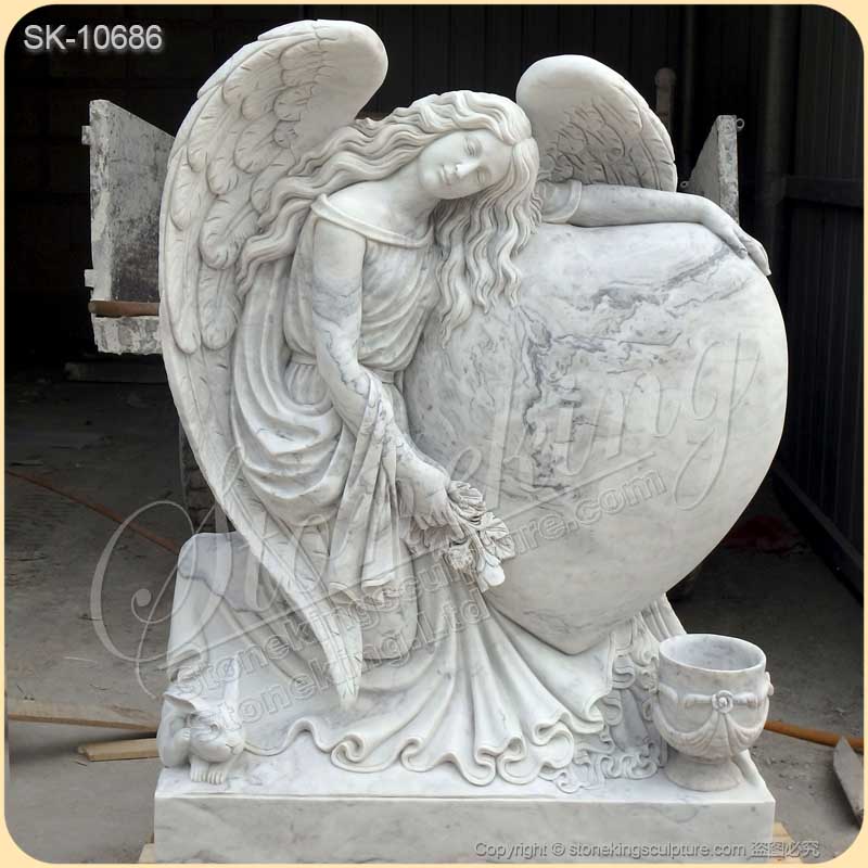 Factory Price Handcrafted White Marble Headstone with Angel Statue for Grave for sale