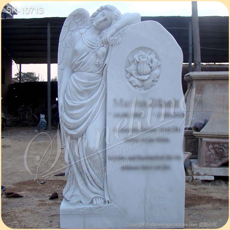 Factory Price Handcrafted White Marble Headstone with Angel Statue for Grave for sale