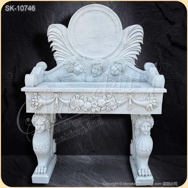 Luxurious White Marble Sink with Backsplash and Pedestal for Bathroom for sale