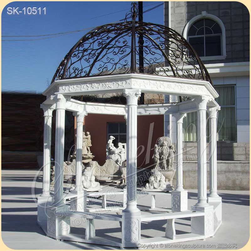 Factory Price Outdoor White Marble Gazebo with Columns for Garden and Patio Decor for sale