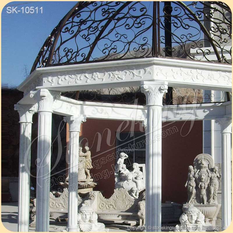 Factory Price Outdoor White Marble Gazebo with Columns for Garden and Patio Decor for sale