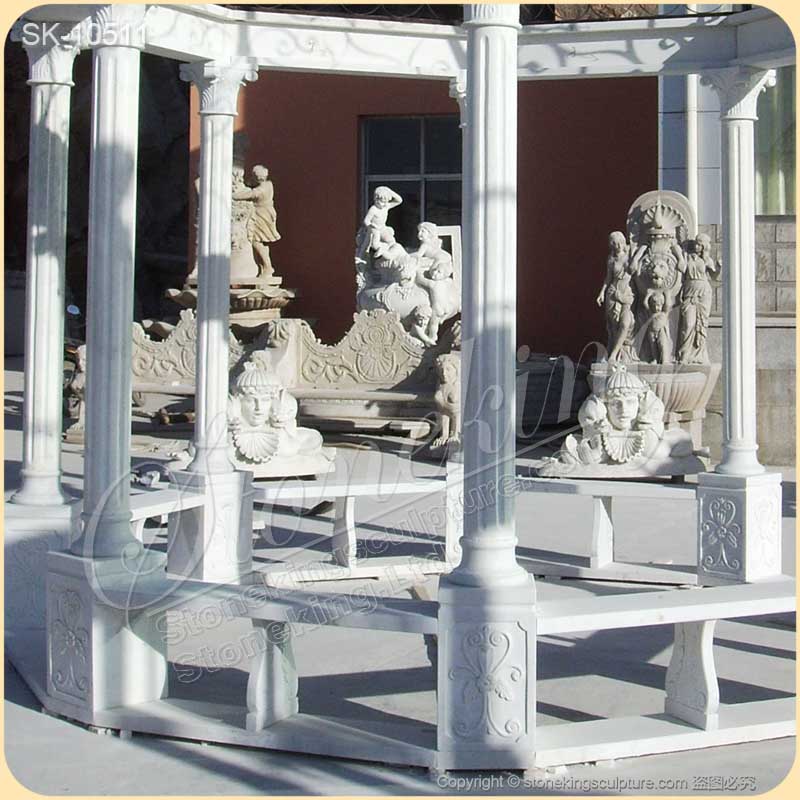 Factory Price Outdoor White Marble Gazebo with Columns for Garden and Patio Decor for sale