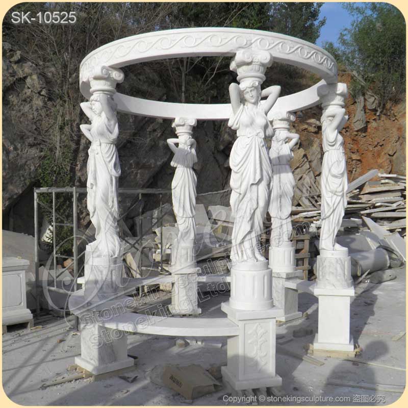 Factory Price Outdoor White Marble Gazebo with Columns for Garden and Patio Decor for sale