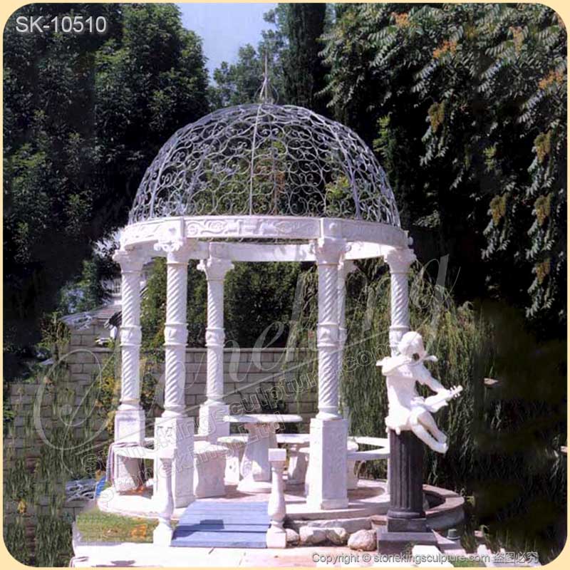 Factory Price Outdoor White Marble Gazebo with Columns for Garden and Patio Decor for sale