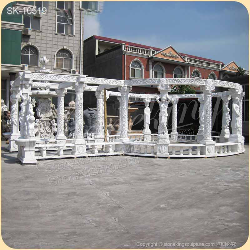 Factory Price Outdoor White Marble Gazebo with Columns for Garden and Patio Decor for sale