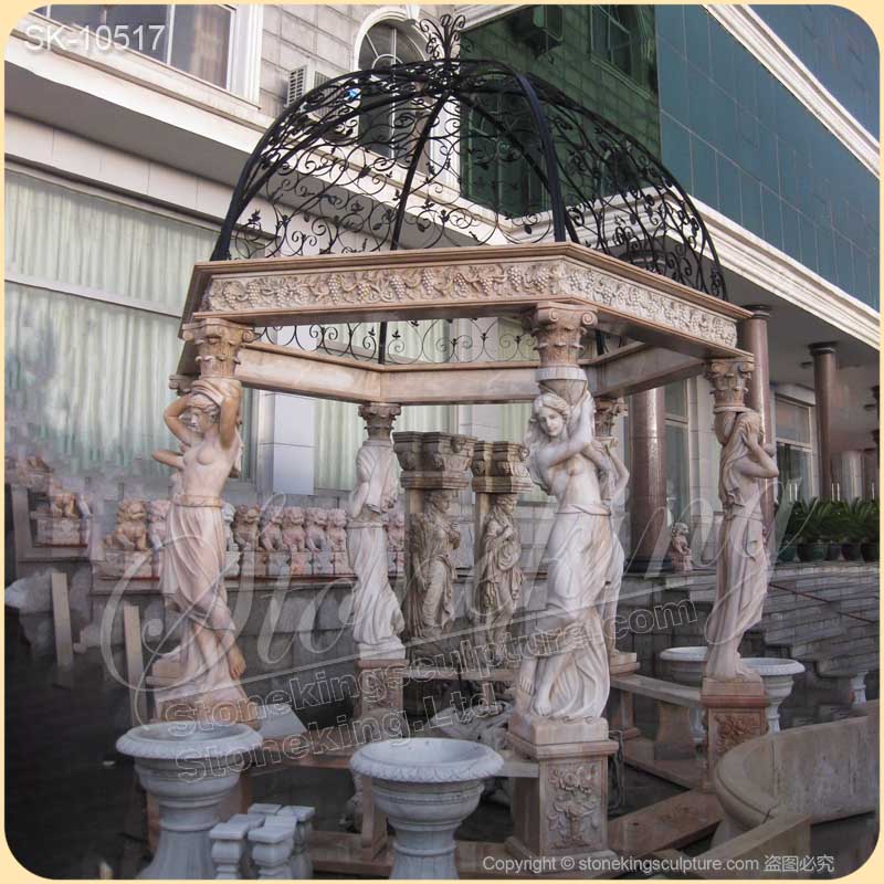 Factory Price Outdoor White Marble Gazebo with Columns for Garden and Patio Decor for sale