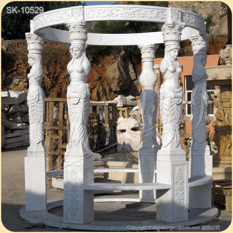 Factory Price Outdoor White Marble Gazebo with Columns for Garden and Patio Decor for sale