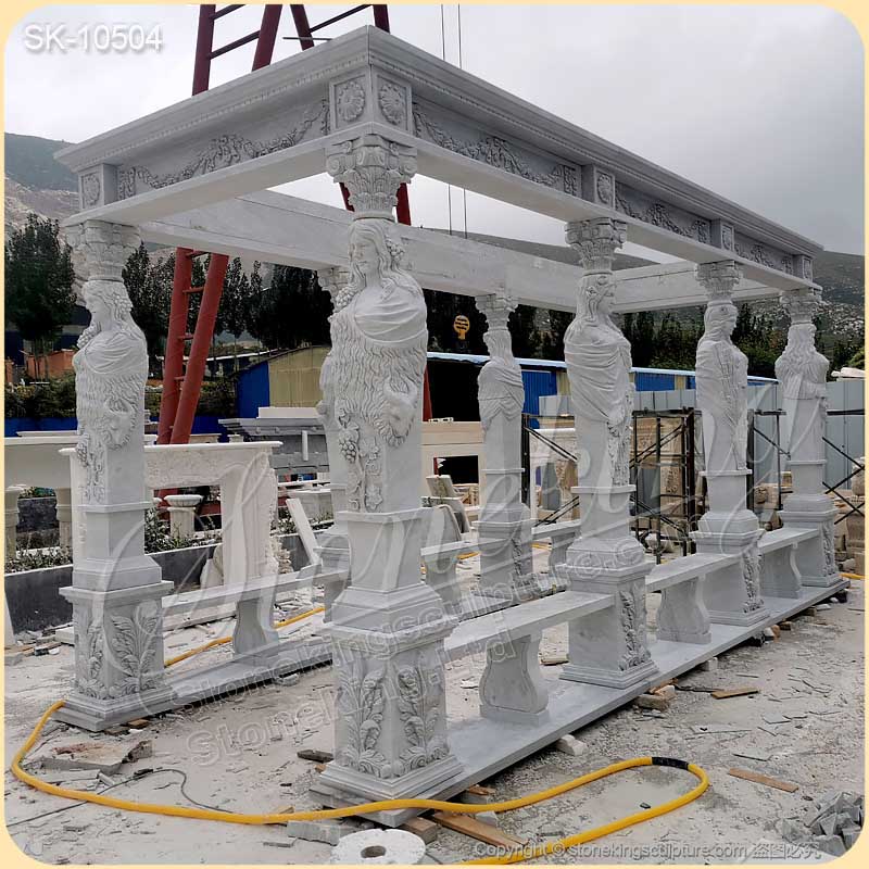 Factory Price Outdoor White Marble Gazebo with Columns for Garden and Patio Decor for sale