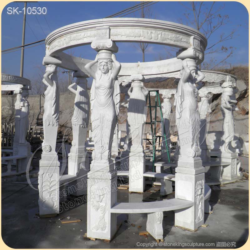 Factory Price Outdoor White Marble Gazebo with Columns for Garden and Patio Decor for sale