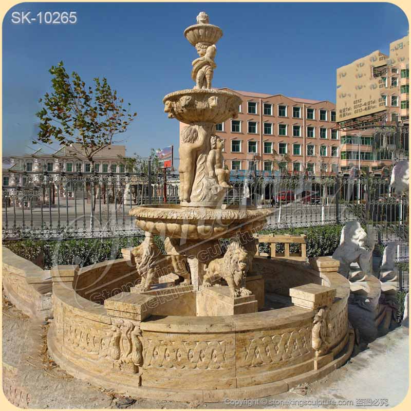 Large Outdoor Marble Fountain with Lion Statues for Garden and Home Decor for sale