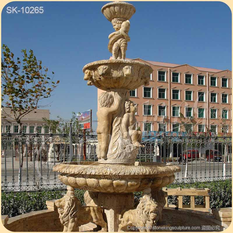 Large Outdoor Marble Fountain with Lion Statues for Garden and Home Decor for sale