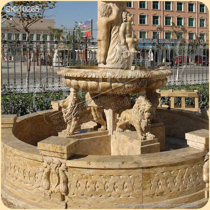 Large Outdoor Marble Fountain with Lion Statues for Garden and Home Decor for sale