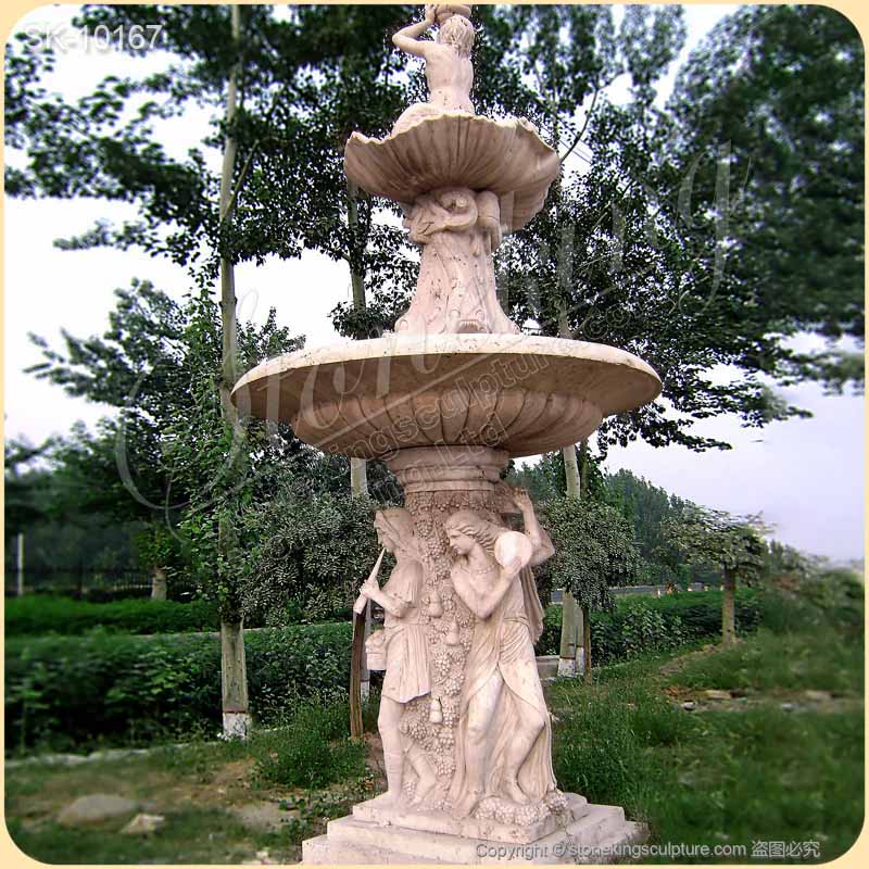 Large Outdoor Marble Fountain with Lion Statues for Garden and Home Decor for sale