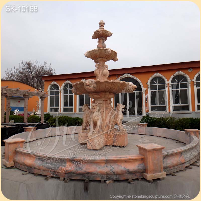 Large Outdoor Marble Fountain with Lion Statues for Garden and Home Decor for sale