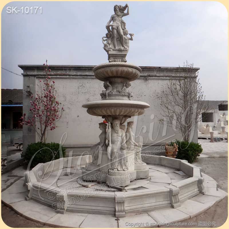 Large Outdoor Marble Fountain with Lion Statues for Garden and Home Decor for sale