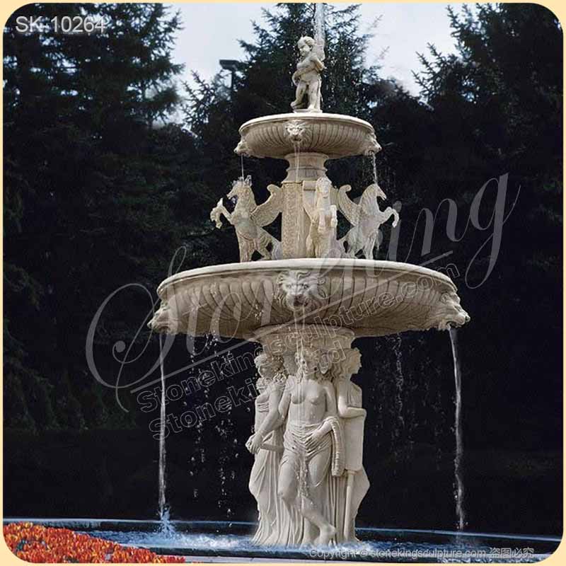 Large Outdoor Marble Fountain with Lion Statues for Garden and Home Decor for sale