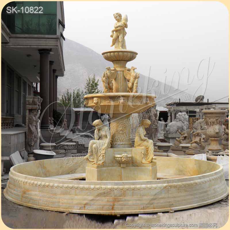 Large Outdoor Marble Fountain with Lion Statues for Garden and Home Decor for sale