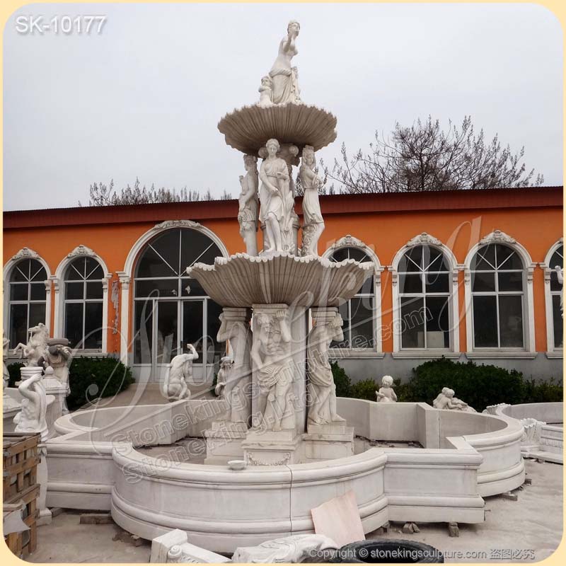 Large Outdoor Marble Fountain with Lion Statues for Garden and Home Decor for sale