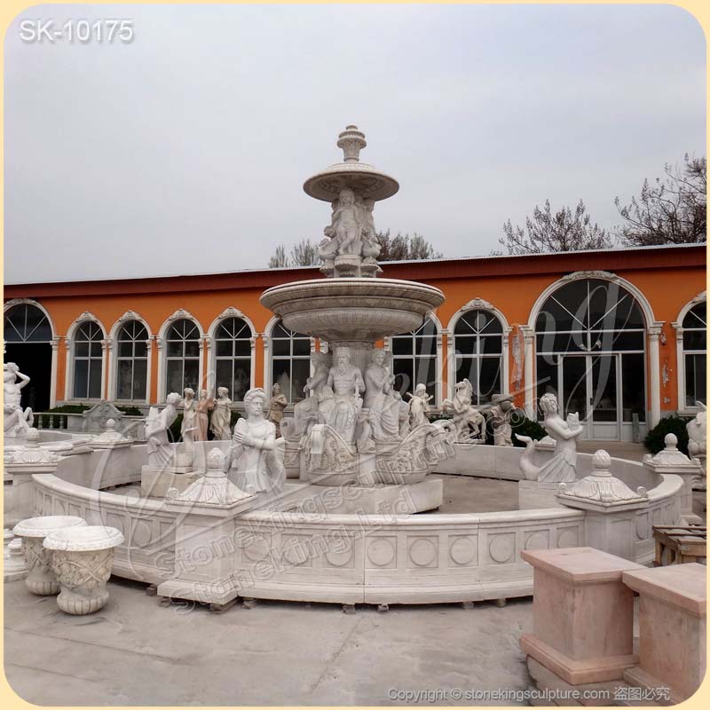 Large Outdoor Marble Fountain with Lion Statues for Garden and Home Decor for sale